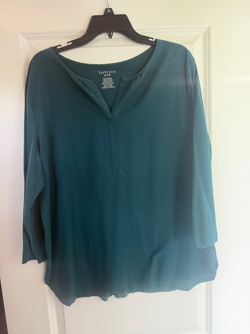 Van Heusen Teal Split-Neck Blouse
